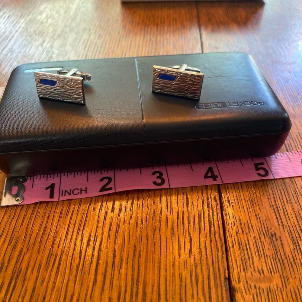 Silver and Blue Rectangular Cuff Links Accessories
